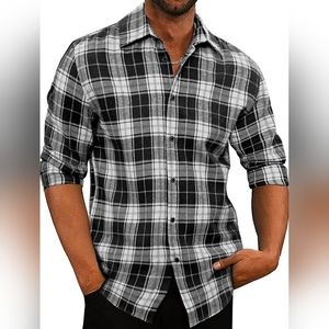 Casual Long Sleeve Button-Down Plaid Brushed Cotton Shirt